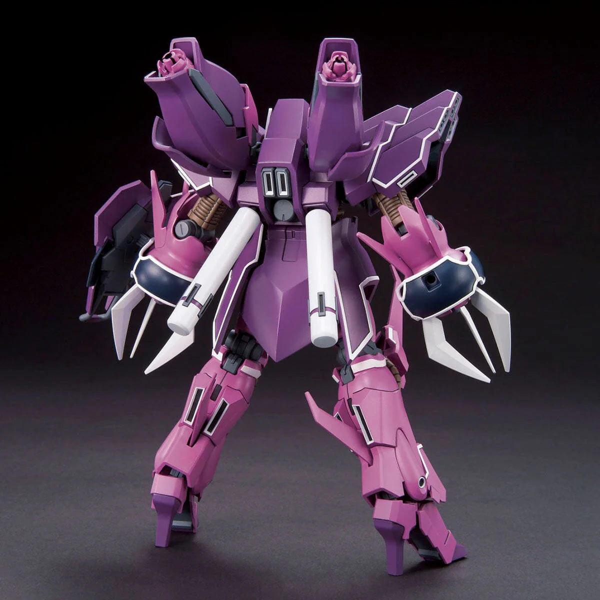 Purple and pink robot model on a dark background