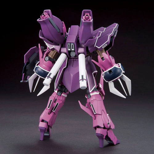 Purple and pink robot model on a dark background