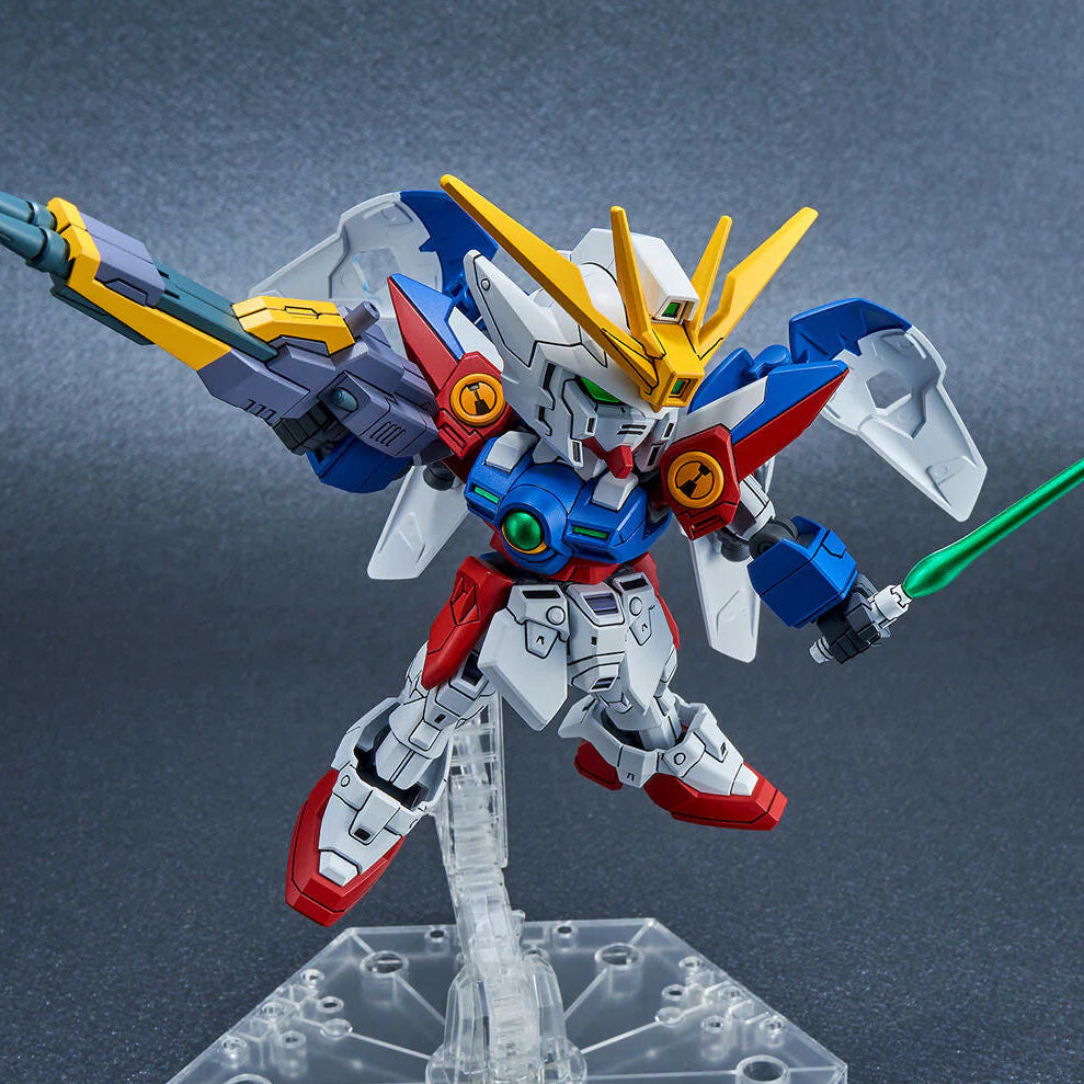 Model kit of a robot with colorful design on a gray background
