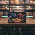 Marvel Super Heroes beginner box for Magic: The Gathering featuring Captain America and Iron Man on a black background.