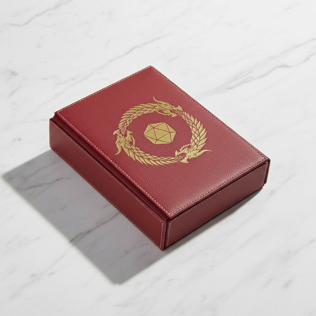 Black box with gold dragon and pentagonal symbol on a white background