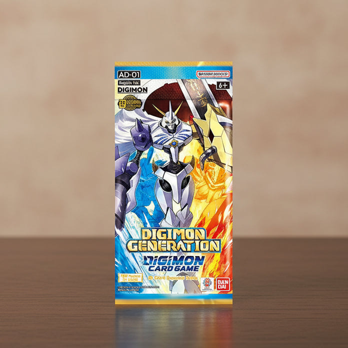 Digimon Generation card game packaging with colorful Digimon design on a white background