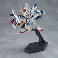 Model kit of a robot with red, blue, and white colors on a white background