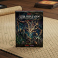 Book titled 'Faster, Purple Worm! Everybody Dies. Vol. 1' with a dragon illustration on the cover.