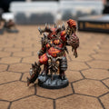 Fantasy figurine with armor and weapon on a white background, featuring 'Dungeons & Lasers' logo.