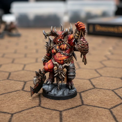 Fantasy figurine with armor and weapon on a white background, featuring 'Dungeons & Lasers' logo.