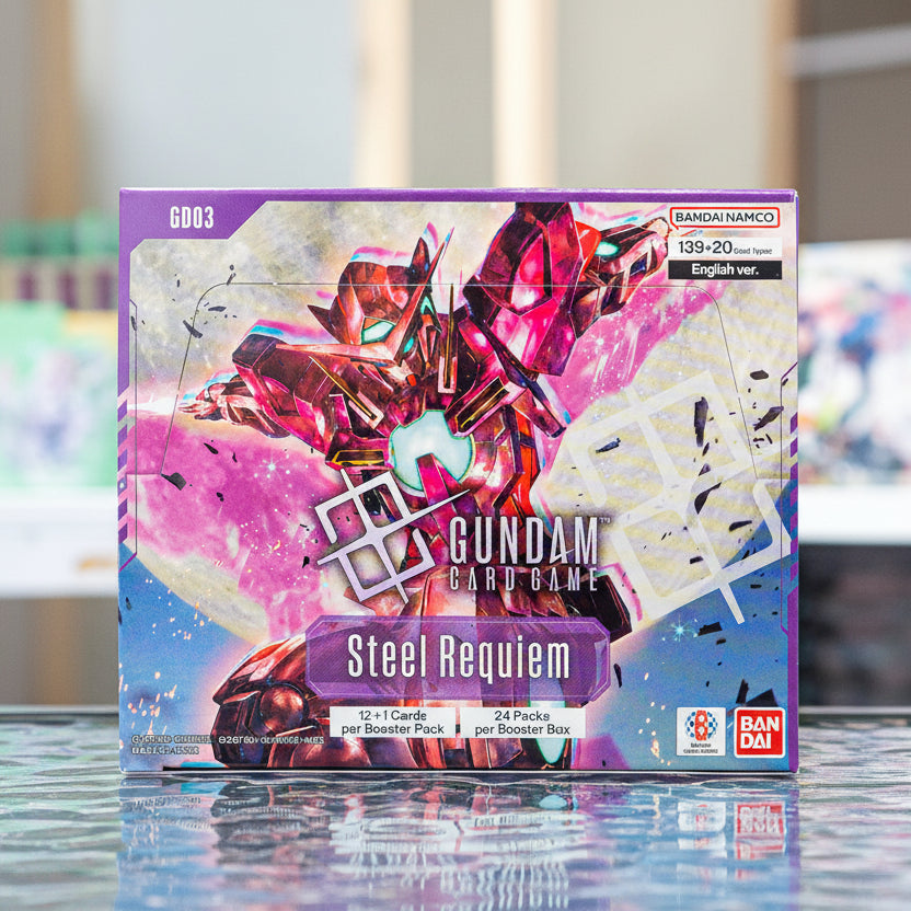 Gundam card game booster pack with colorful design and branding