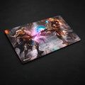 A Magic: The Gathering playmat featuring an illustrated battle scene with two fantasy warriors in armor, shown at an angle on a clean white background.