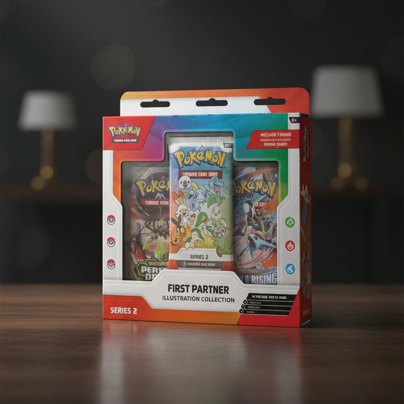 Pokémon trading card game packaging with illustrations and branding