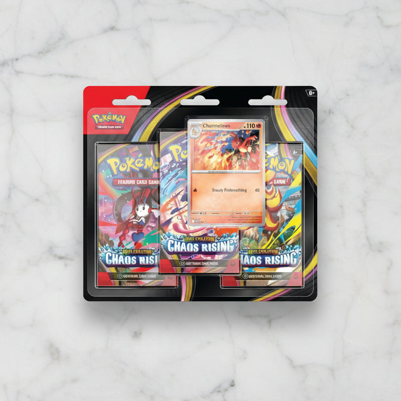 Pokémon trading card game packs with a prominent 'Chaos Rising' theme.