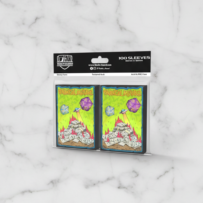 Two card sleeves with a 'Financial Mistakes' design on a white background