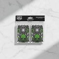 Pack of card sleeves with green and black design on a white background