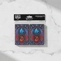 Pack of card sleeves with a blue red mana design on a white background