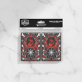 Pack of card sleeves with red and black design on a white background