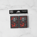 Pack of card sleeves with black red mana design on a white background
