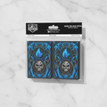 Pack of card sleeves with blue black mana design on a white background