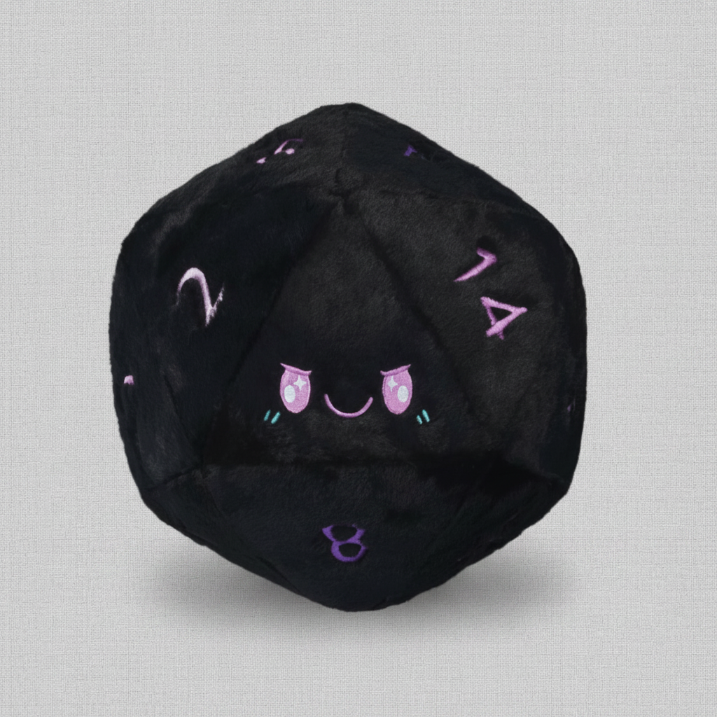 Black dice with cute face design on a white background