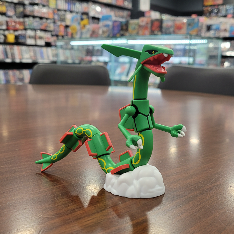 Green dinosaur-like toy figure on a white background
