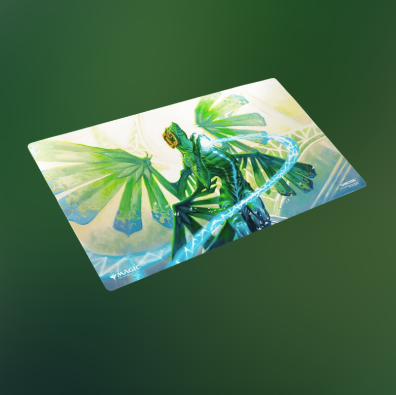 Decorative mat with tropical leaf design on a green background