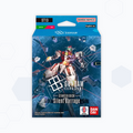 Bandai Namco Gundam Card Game Starter Deck Silent Barrage ST13 card deck box, featuring a blue space-themed illustration of a Gundam robot with red, white, and orange details.