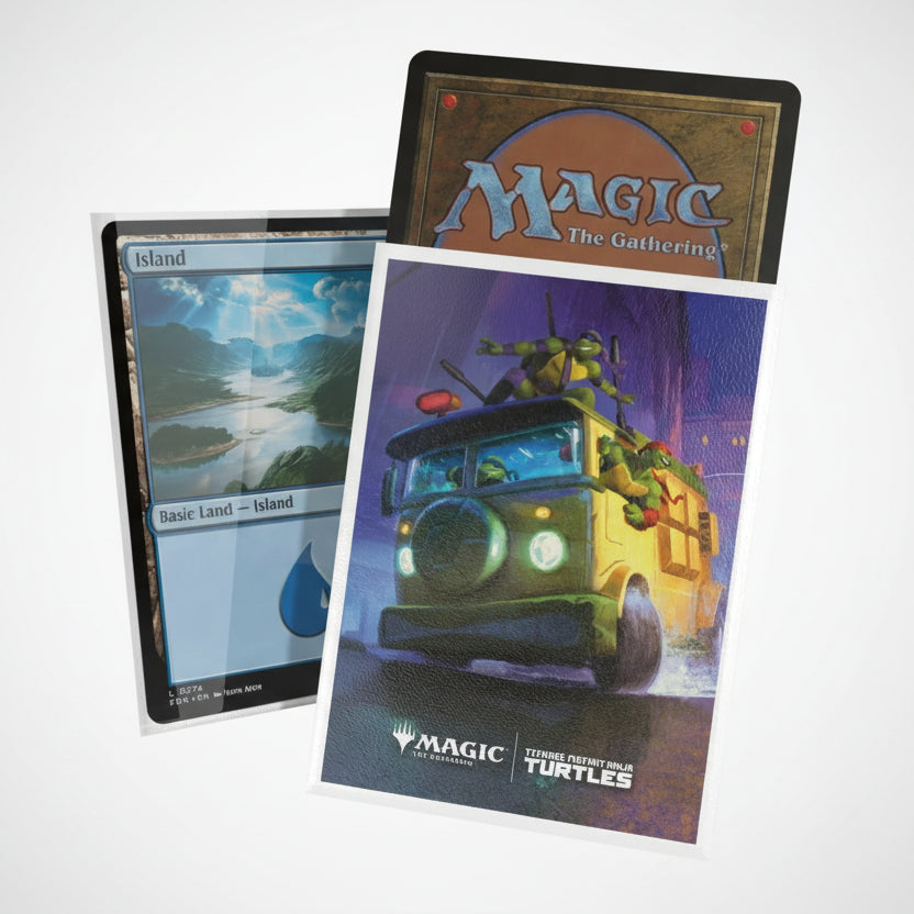 Two trading cards featuring 'Magic: The Gathering' and 'Teenage Mutant Ninja Turtles' on a white background.