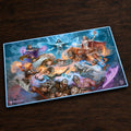 Magic: The Gathering playmat featuring a detailed fantasy illustration of various characters in battle, with the Magic logo in the bottom-left corner.