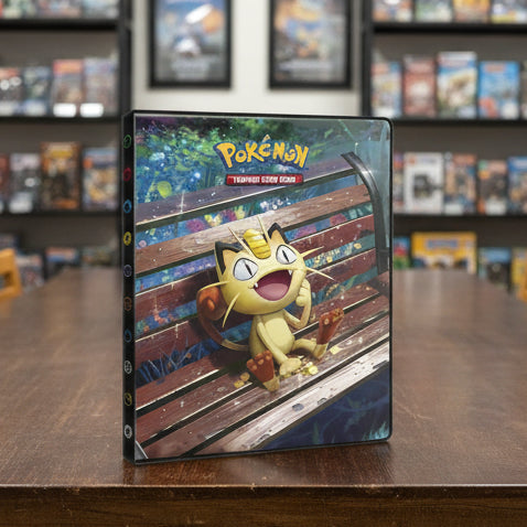 Pokémon Trading Card Game binder with a Pokémon character on a bench