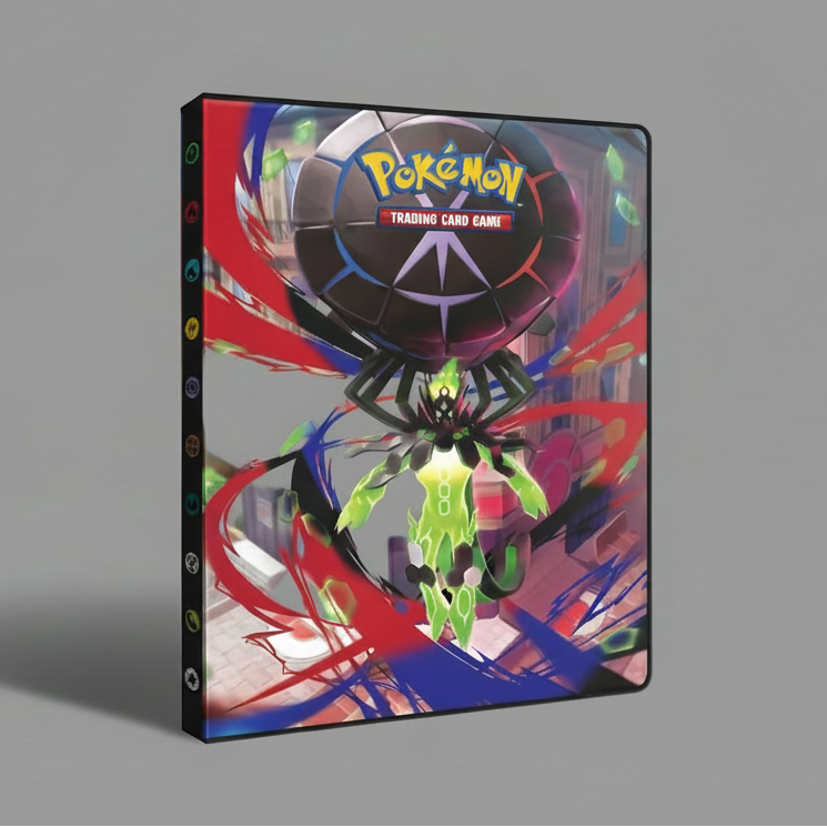 Pokémon Trading Card Game binder with a spider-like character on a colorful background
