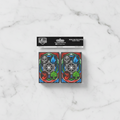 Pack of card sleeves with colorful design on a white background