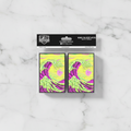Card sleeves packaging with colorful design on a white background