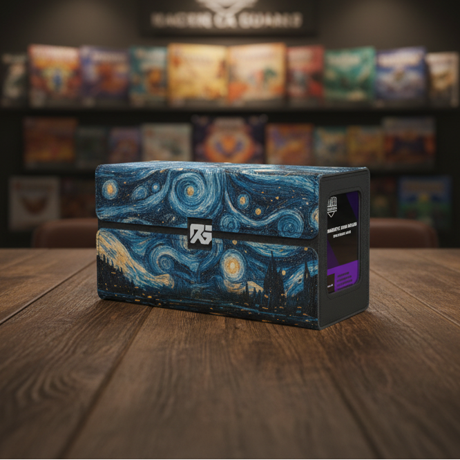 Stylized box with celestial design on a white background