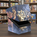 Box with illustrated characters on a blue background