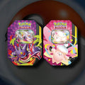 Two colorful Pokémon trading card games on a swirling dark background