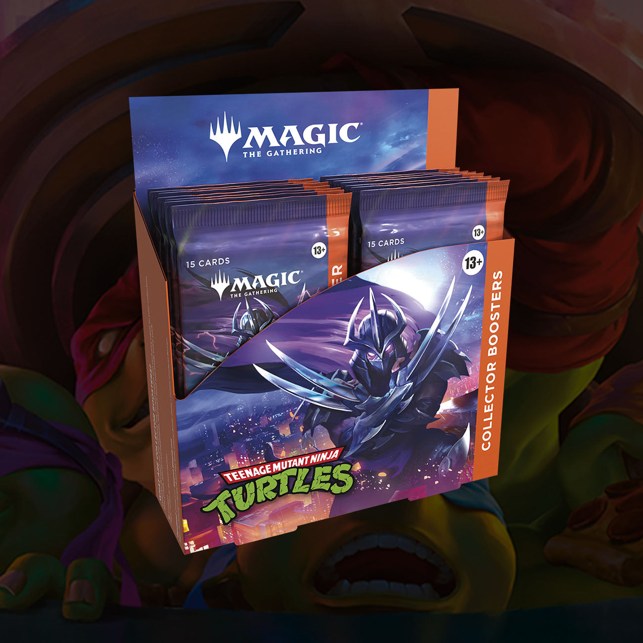 Collection of 'Magic: The Gathering' trading card packs with a Teenage Mutant Ninja Turtles theme.