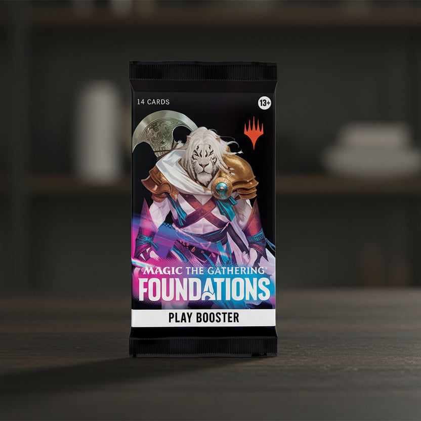 Card game booster pack with character illustration on a black background